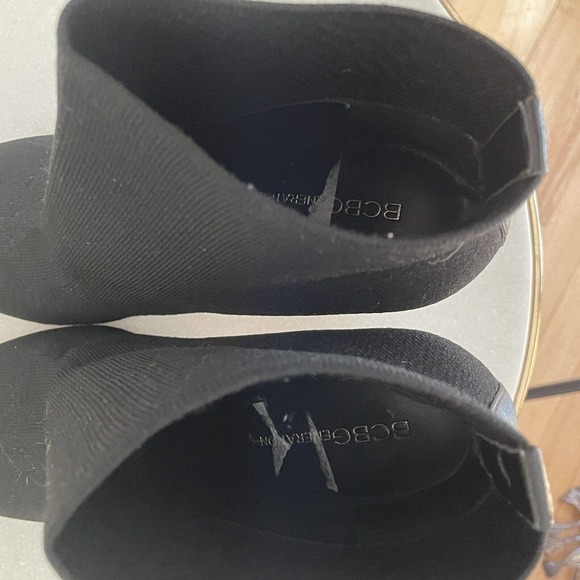 BCBGeneration Conny Black Stretch Fabric Ankle Boot Mirrored Heels Women’s 7.5 - Picture 12 of 16